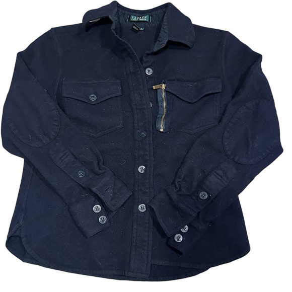 Ralph Lauren Wool 100% Navy Button Down 2 Elbow Patches Boys LG - Picture 1 of 10